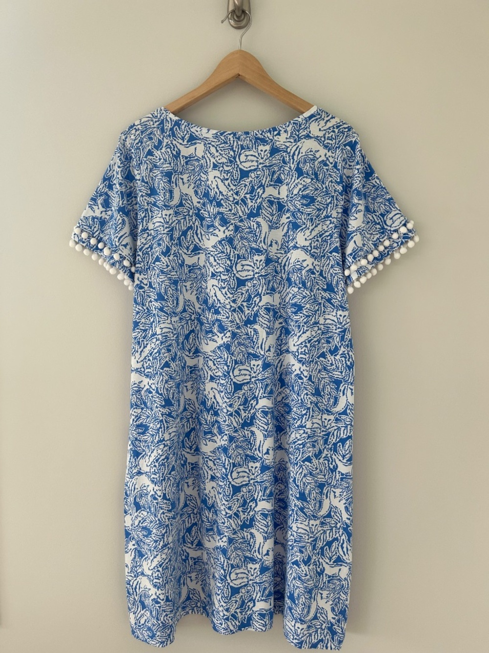 Lilly Pulitzer Lissie Dress Coastal Blue Fancy Feet Fox Pom Trim Sz XL - EUC - Picture 2 of 5